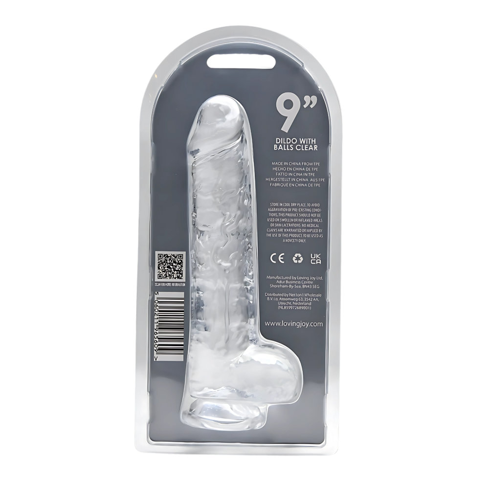 Loving Joy 9 Inch Dildo with Balls Clear - Image 8