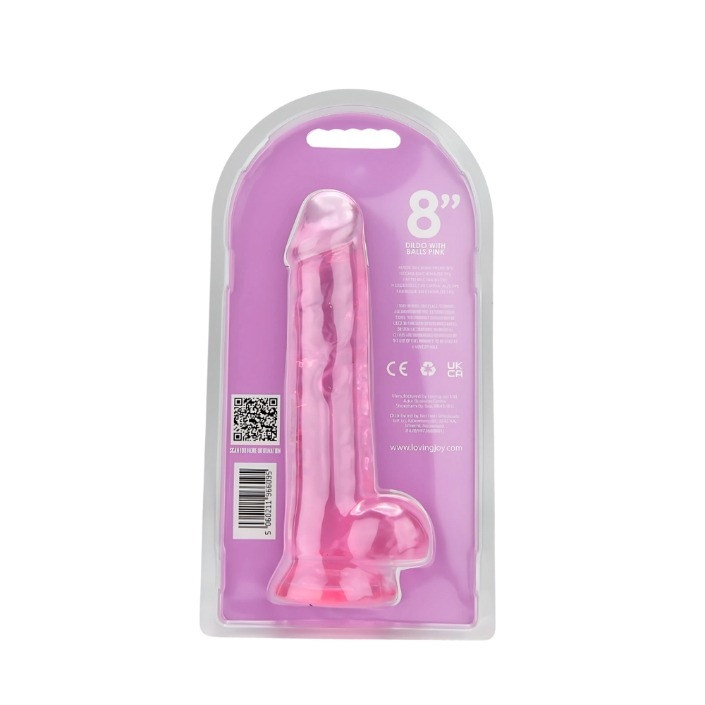 Loving Joy 8 Inch Dildo with Balls Pink - Image 6