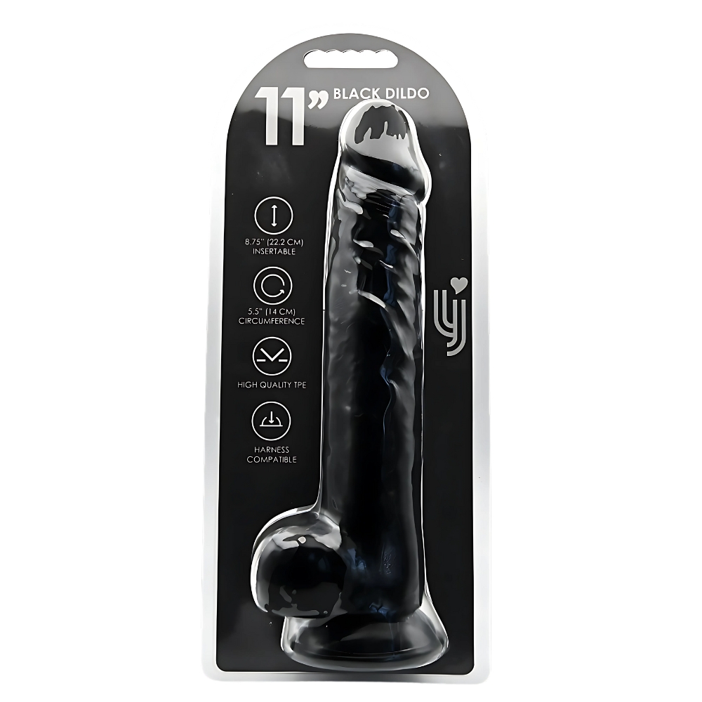 Loving Joy 11 Inch Dildo with Balls Black - Image 4