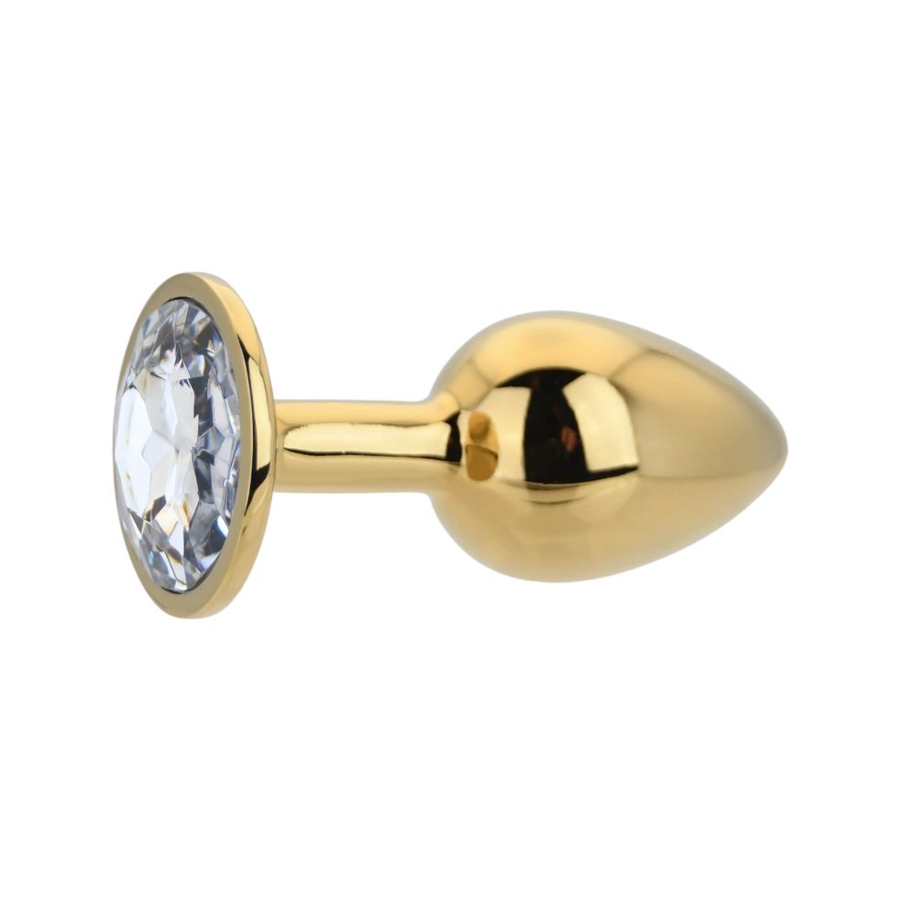 Toosh Gold Metal Butt Plug Small Clear Stone - Image 3
