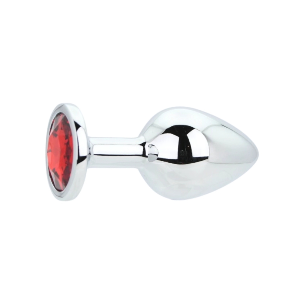 Toosh Silver Metal Butt Plug Medium Red Stone - Image 4