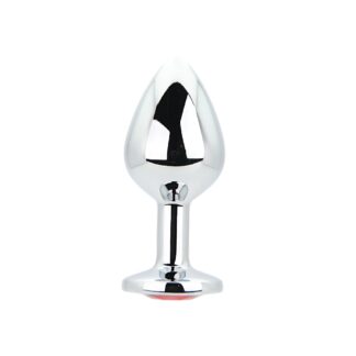 Toosh Silver Metal Butt Plug Medium Red Stone