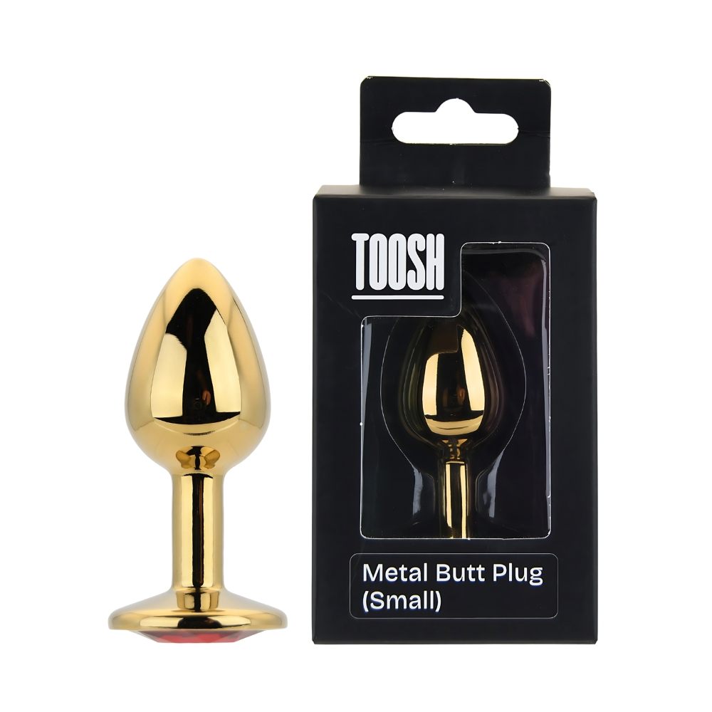 Toosh Gold Metal Butt Plug Small Red Stone - Image 9
