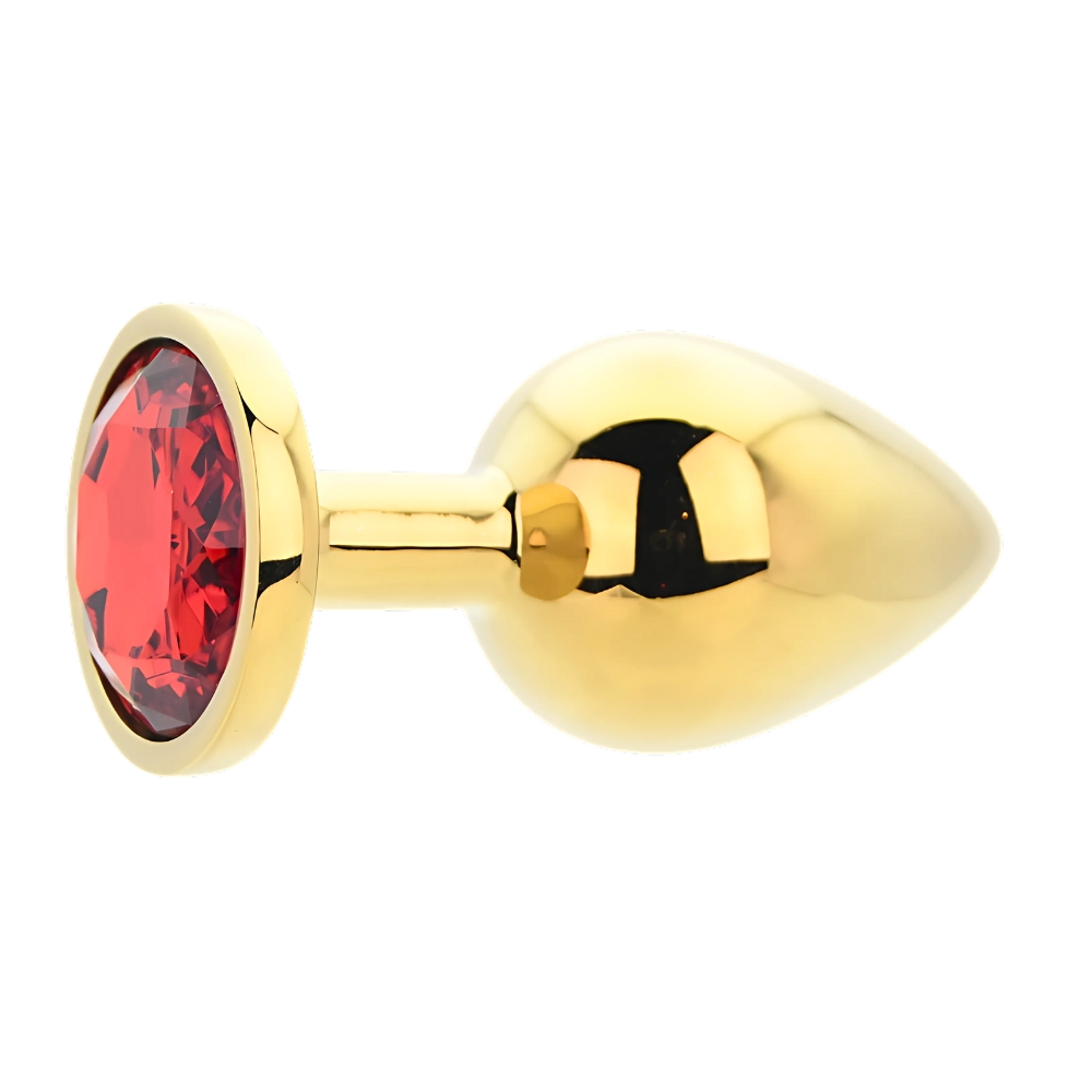Toosh Gold Metal Butt Plug Large Red Stone - Image 3