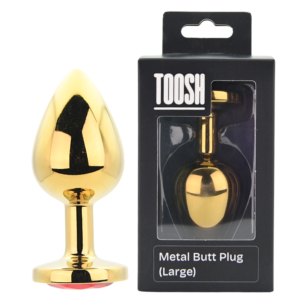 Toosh Gold Metal Butt Plug Large Red Stone - Image 9