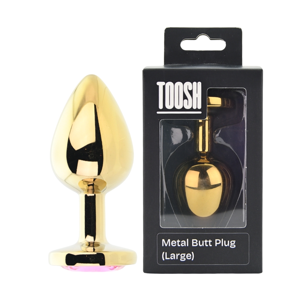 Toosh Gold Metal Butt Plug Large Pink Stone - Image 9